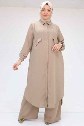 ست بالاتنه و پائین تنه حجاب قهوه ای زنانه سایز بزرگ Eslina - کد 933354297