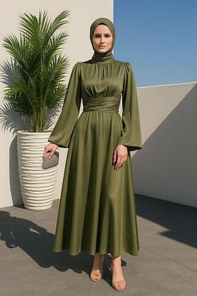 لباس مجلسی حجاب خاکی زنانه یقه دوچرخه Lamia Giyim - کد 875581518