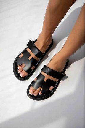 صندل مشکی زنانه پاشنه تخت Shoebuo - کد 933368222