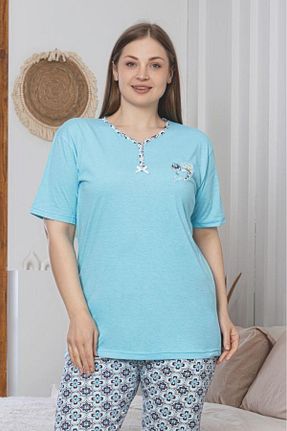 ست لباس راحتی سایز بزرگ آبی زنانه طرح دار Farya Home - کد 815195707