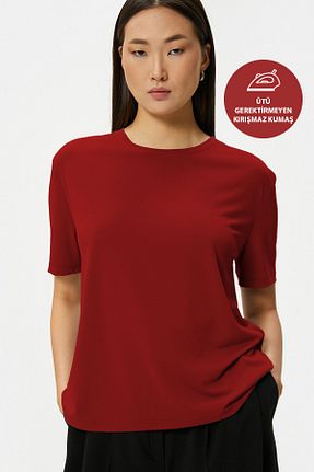 تیشرت زرشکی زنانه گشاد OXVİN - کد 921827817