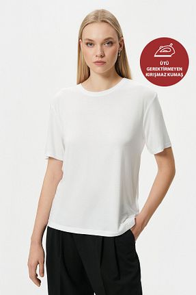 تیشرت سفید زنانه گشاد OXVİN - کد 921827809
