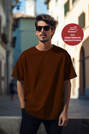 تیشرت قهوه ای مردانه اورسایز OXVİN - کد 929709632