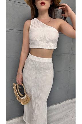 ست بالاتنه و پائین تنه سفید زنانه جین Butik - کد 933492751