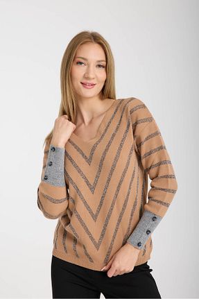 پلیور بژ زنانه ساده Moda Days - کد 862430355