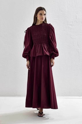 ست بالاتنه و پائین تنه زرشکی زنانه بافتنی Hooopstore - کد 933665004