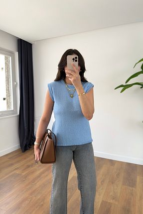 تیشرت آبی زنانه Fitted BİRCANÇİL - کد 934294291