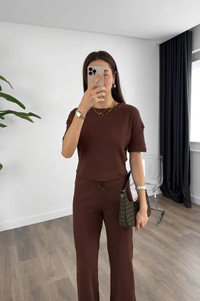 ست بالاتنه و پائین تنه قهوه ای زنانه بافت OKULCUBABA - کد 920748947