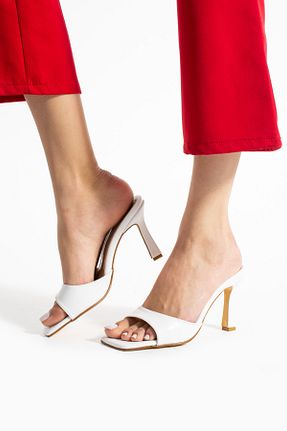 دمپائی سفید زنانه چرم مصنوعی Gökçe Shoes - کد 933794492