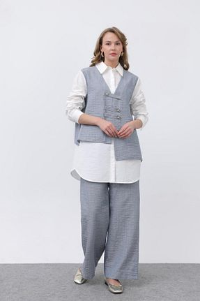 ست بالاتنه و پائین تنه آبی زنانه بافتنی Puane - کد 933555606