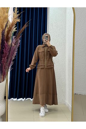 ست بالاتنه و پائین تنه حجاب قهوه ای رگولار Ebrar Store - کد 929060703