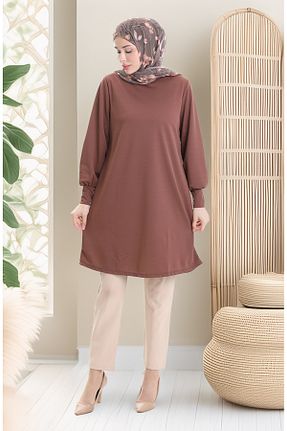 تونیک حجاب قهوه ای زنانه بافتنی sefamerve - کد 934613313