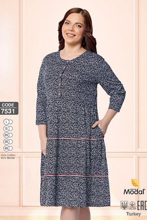 لباس سایز بزرگ سرمه ای زنانه پنبه ای ROMEO LİFE - کد 931244016