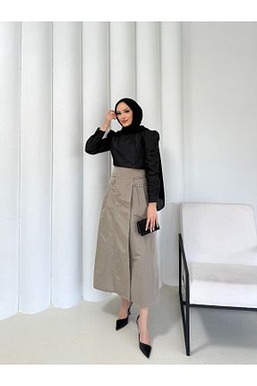 دامن حجاب قهوه ای رگولار Melike Tatar - کد 933835156