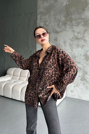 پیراهن قهوه ای زنانه اورسایز İLKCET MODA - کد 831763532