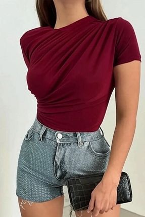 بلوز زرشکی زنانه ساده Cockatoo - کد 933976914