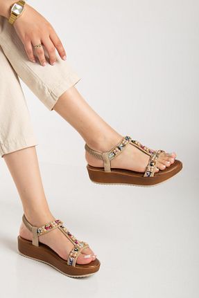 صندل بژ زنانه پاشنه ضخیم SUİNS SHOES - کد 933981325