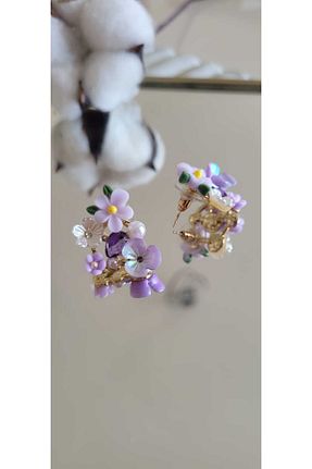 گوشواره جواهر بنفش منجق YİĞİTKARANAKSESUAR - کد 933980258