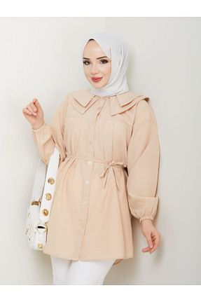 پیراهن حجاب بژ زنانه اورسایز Aşkın fashion - کد 934014386