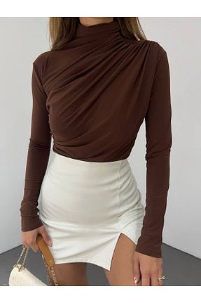 بلوز قهوه ای زنانه ساده MODESTRIA - کد 934030838