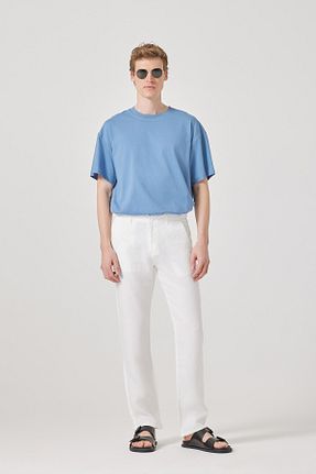 شلوار سفید مردانه کتان muzzo jeans - کد 930393492