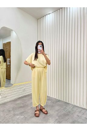 ست بالاتنه و پائین تنه زرد زنانه بافتنی Gaus - کد 934100840