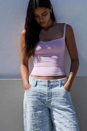 تیشرت صورتی زنانه یقه دگاژه Bershka - کد 935074859