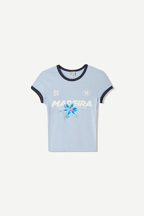 تیشرت آبی زنانه Relaxed Bershka - کد 934121440