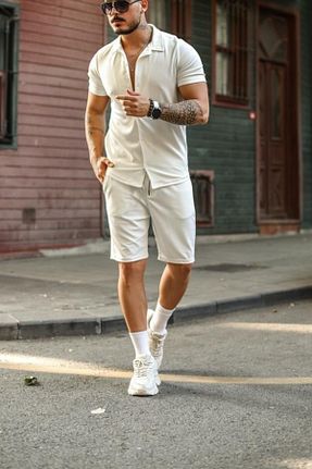 ست بالاتنه و پائین تنه سفید مردانه بافتنی Tarz Cool - کد 934131827