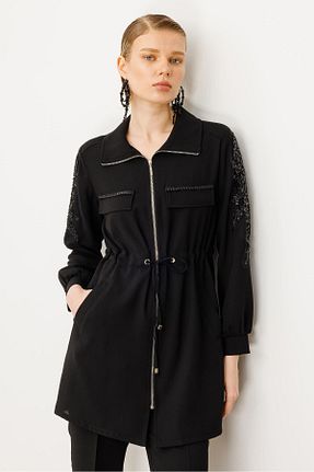 ترنچکت مشکی زنانه پلی استر Moda İlgi - کد 934977286