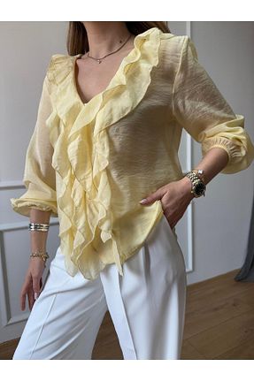 پیراهن زرد زنانه رگولار Size Özgü - کد 934201323