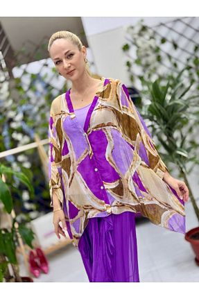 بلوز بنفش زنانه طرح دار Punta Otantik - کد 934207793