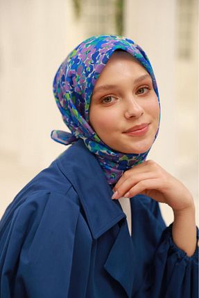 روسری آبی پنبه پلی استر SİLKHOMEE - کد 934239319