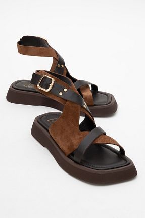 صندل قهوه ای زنانه پاشنه تخت luvishoes - کد 934266890