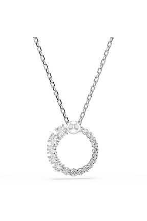 گردنبند جواهر سفید زنانه رودیوم Swarovski - کد 838652328