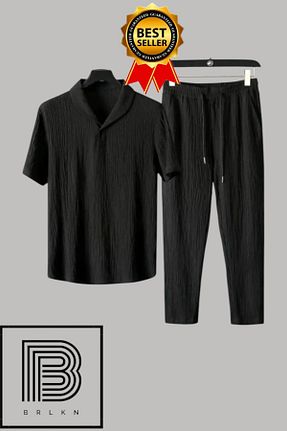 ست بالاتنه و پائین تنه مشکی مردانه بافتنی BRLKN - کد 920530286