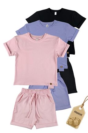 ست بالاتنه و پائین تنه صورتی بچه گانه بافت difa kids - کد 846722805