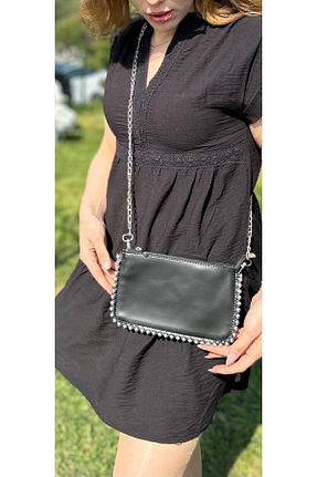 کیف دوشی مشکی زنانه چرم مصنوعی SİNİSA BAG - کد 929691837