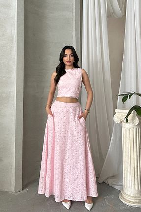 ست بالاتنه و پائین تنه صورتی زنانه بافتنی ASEDE - کد 934386273
