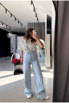 شلوار جین آبی زنانه پاچه گشاد Butik - کد 934414425