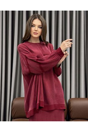 ست بالاتنه و پائین تنه زرشکی زنانه بافتنی LÜKSERA - کد 934414806