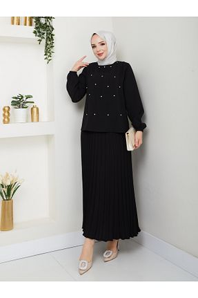 ست بالاتنه و پائین تنه مشکی زنانه بافتنی asyadabutik - کد 794602078