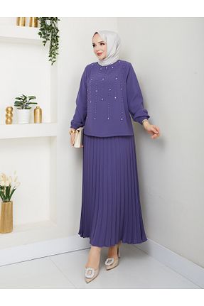 ست بالاتنه و پائین تنه بنفش زنانه بافتنی asyadabutik - کد 934445689