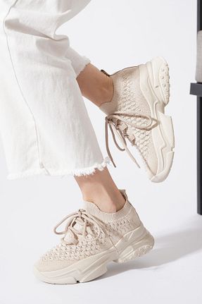 کفش اسنیکر بژ زنانه بند دار Moda Pie - کد 934484091