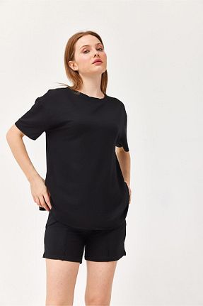 ست بالاتنه و پائین تنه مشکی زنانه پنبه ای İKLİM LİFE - کد 934486292