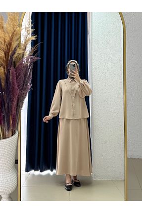 ست بالاتنه و پائین تنه حجاب قهوه ای رگولار Ebrar Store - کد 926754208