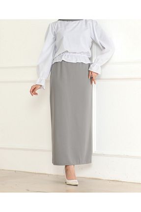 دامن حجاب طوسی زنانه کمر کش دار asilmoda - کد 934516518