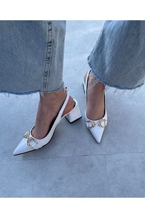 کفش پاشنه بلند کلاسیک سفید زنانه چرم لاکی İZCE MODA - کد 934523323