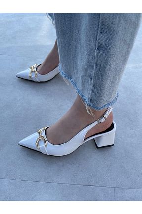 کفش پاشنه بلند کلاسیک سفید زنانه چرم لاکی İZCE MODA - کد 934523323