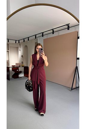ست بالاتنه و پائین تنه زرشکی زنانه بافتنی Sezgi Tekin - کد 934523256